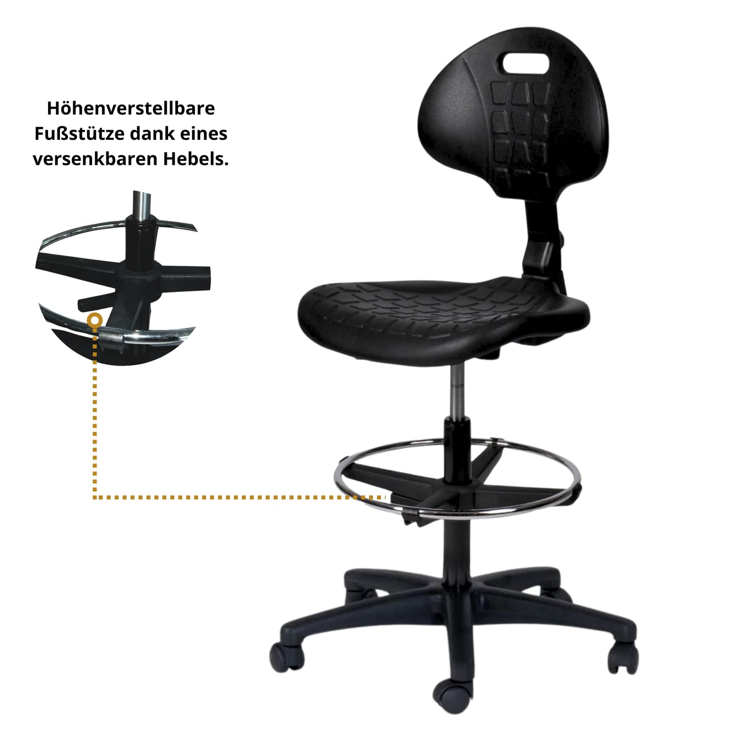 Topsit IND102 – Ergonomischer Arbeitsstuhl & Bürohocker | Höhenverstellbar, Rückenlehne & Fußring, Leicht zu reinigen