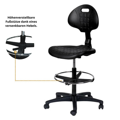Topsit IND102 – Ergonomischer Arbeitsstuhl & Bürohocker | Höhenverstellbar, Rückenlehne & Fußring, Leicht zu reinigen