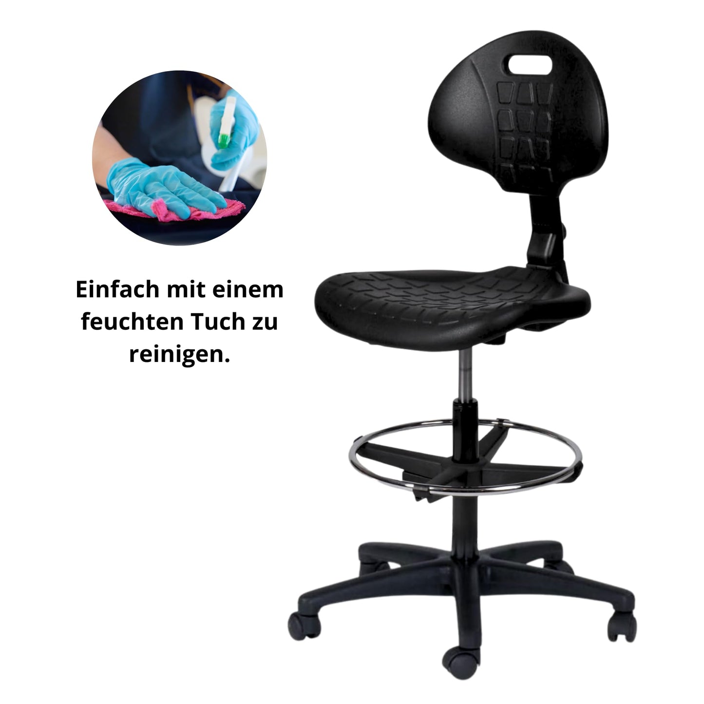 Topsit IND102 – Ergonomischer Arbeitsstuhl & Bürohocker | Höhenverstellbar, Rückenlehne & Fußring, Leicht zu reinigen