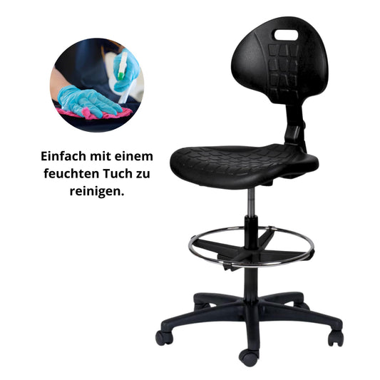 Topsit IND102 – Ergonomischer Arbeitsstuhl & Bürohocker | Höhenverstellbar, Rückenlehne & Fußring, Leicht zu reinigen